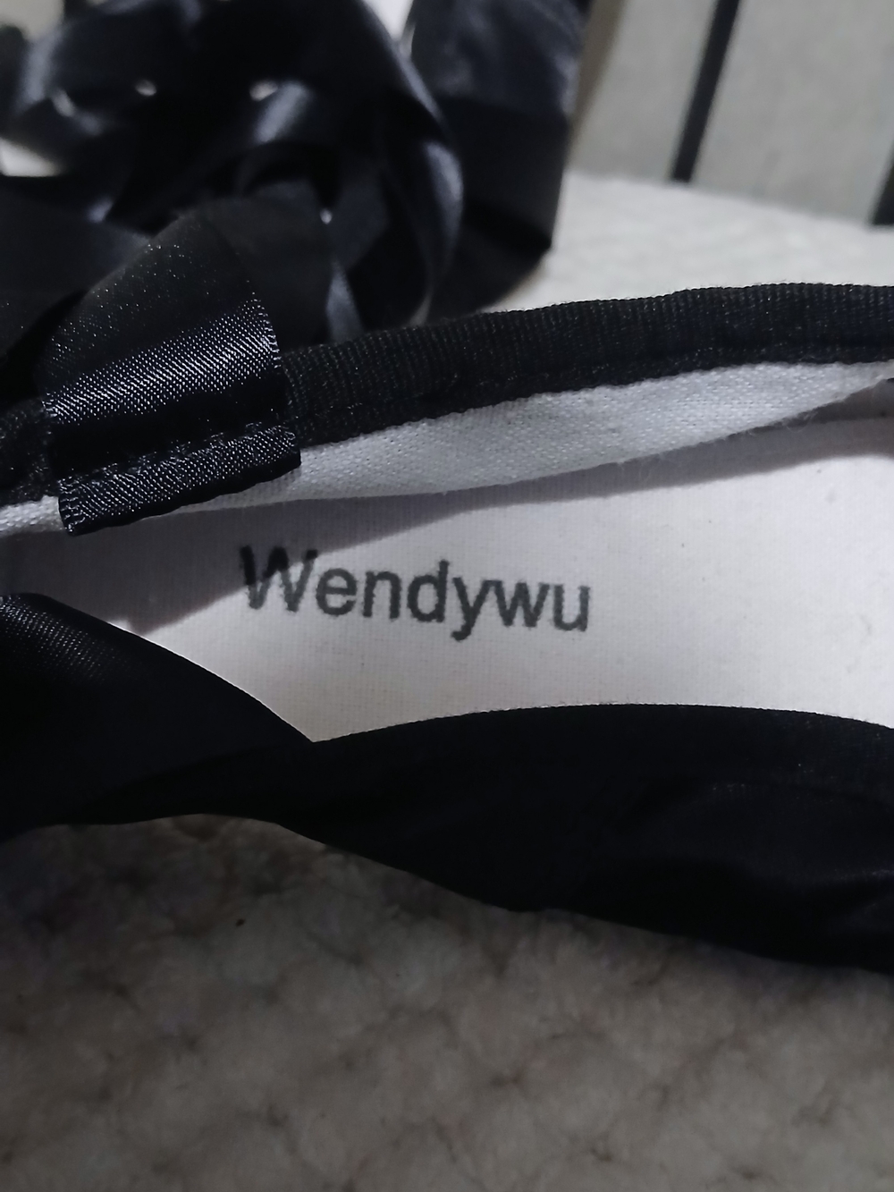 Black Satin Pointe Ballet Heels with Ankle Wraps - Picture 6 of 9